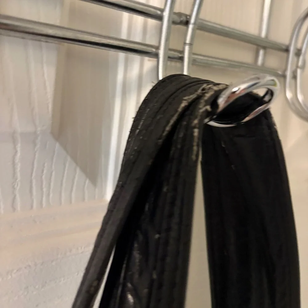 B. Makowsky Black Genuine Leather Large Hobo Shoulder Bag Silver Hardware